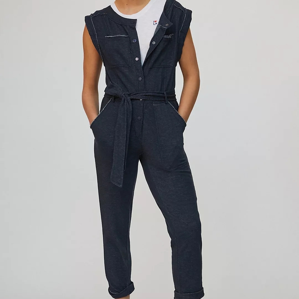 Anthropologie Daily Practice Utility Jumpsuit Blue Tie Waist